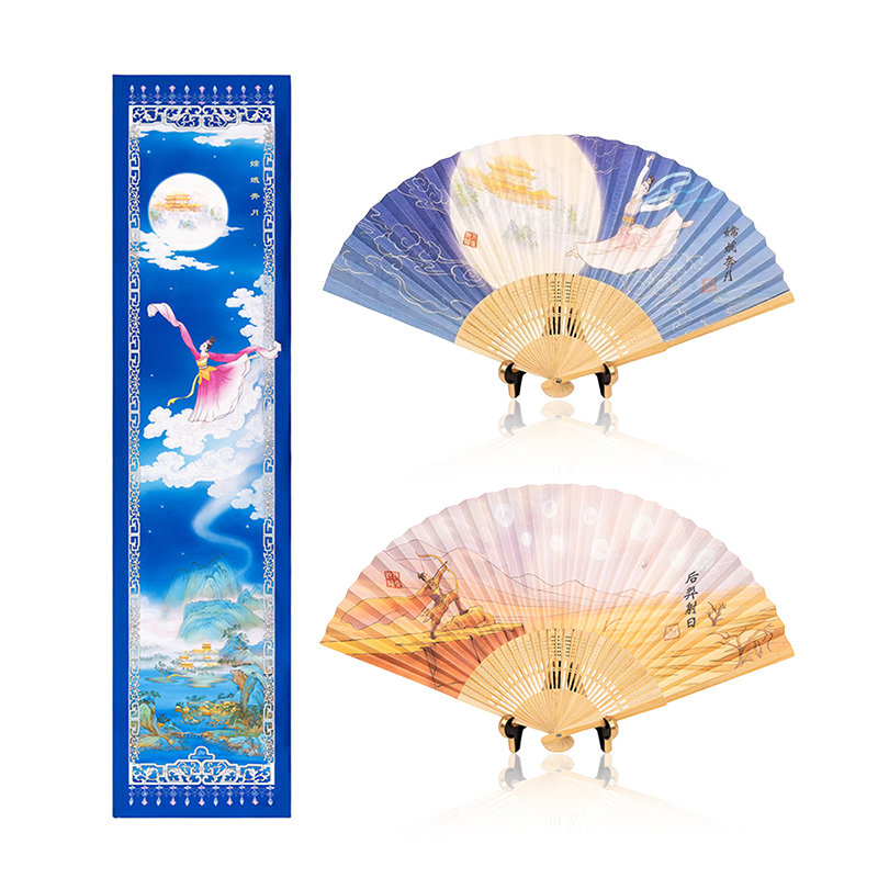 商品組合-嫦娥絲巾及雙面扇