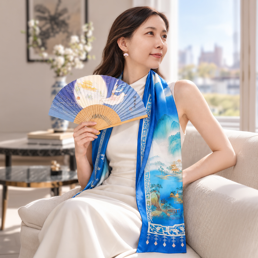 皓月華裳_嫦娥奔月長巾送嫦娥奔月雙面扇