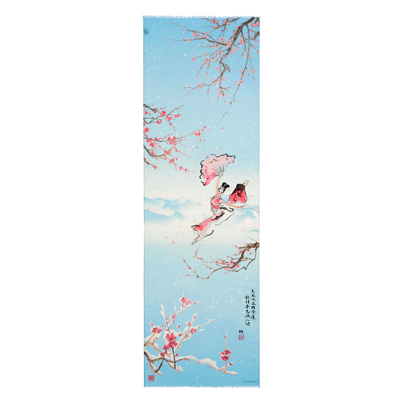 梅花長巾-天藍