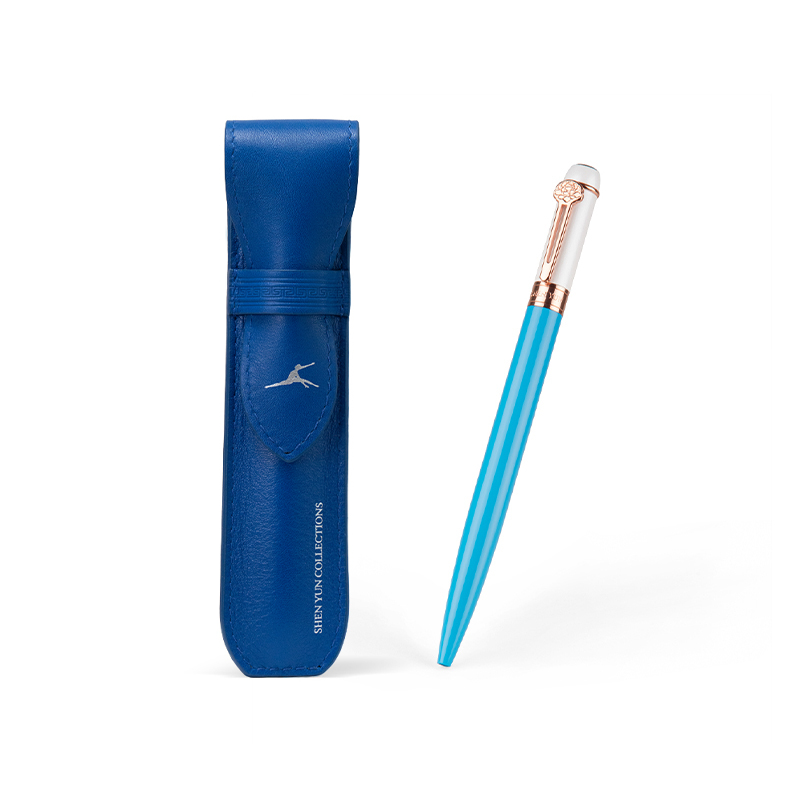 商品組合-大唐仕女筆-天藍＋經典皮革筆套-藍